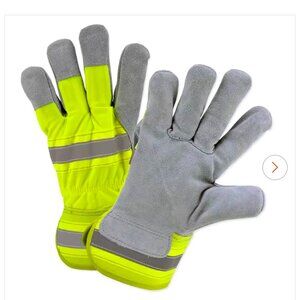 West Chester Hi-Vis Split Leather Work Gloves - XL Durable Protection